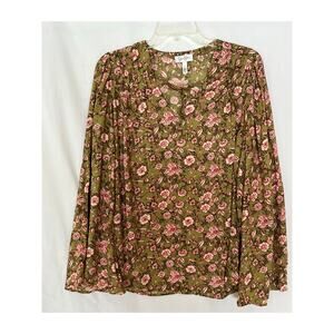 Jessica Simpson Women's Floral Boho Tunic Blouse Green Size L Botanical Bohemian